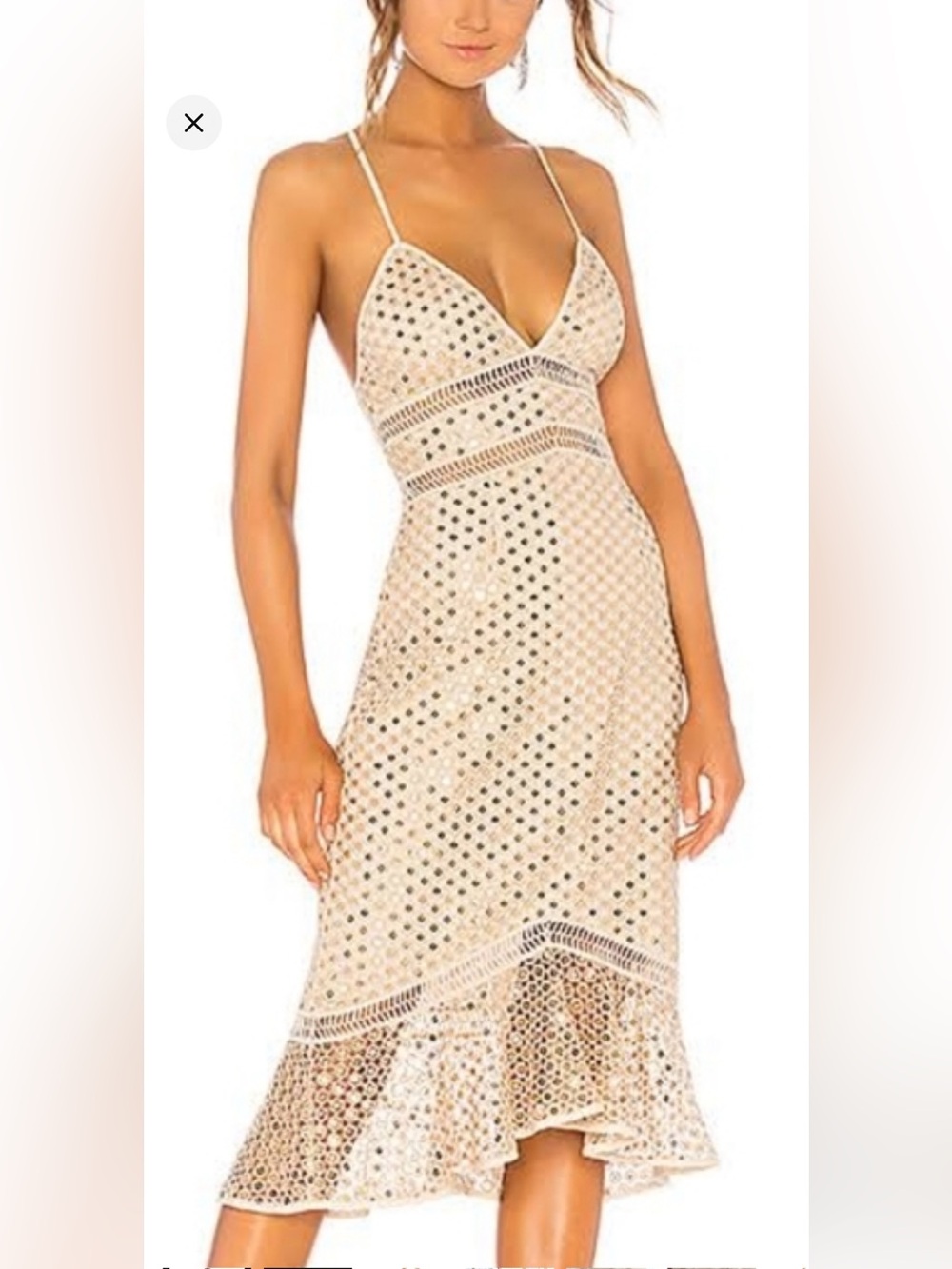 SAYLOR Nico Cream Crochet Midi Dress with Spaghetti Straps